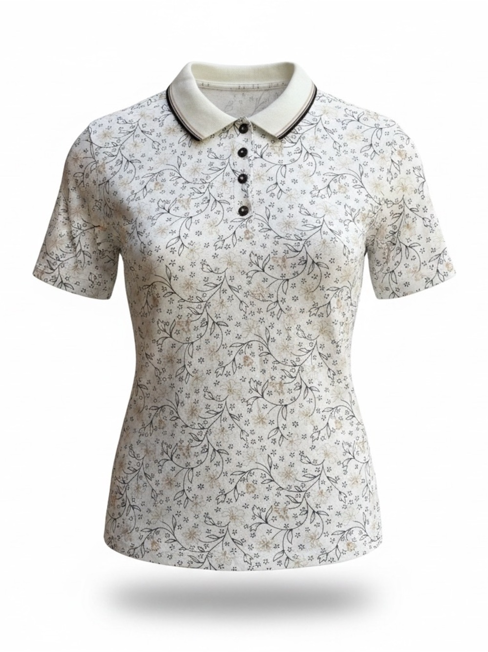 Bette & Court Vintage Women’s Cream Floral Button-Down Golf Polo Shirt